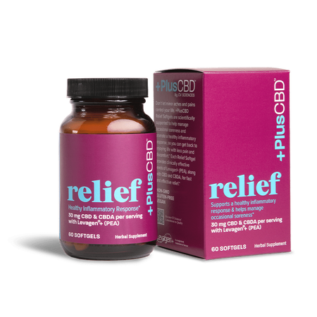 CBD Relief Softgels, 60ct, 15mg Bottle and box