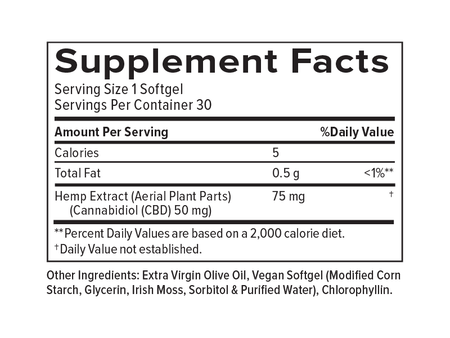 Supplemental Facts for CBD Oil Softgels, Maximum Strength Formula, 50mg, 30 count