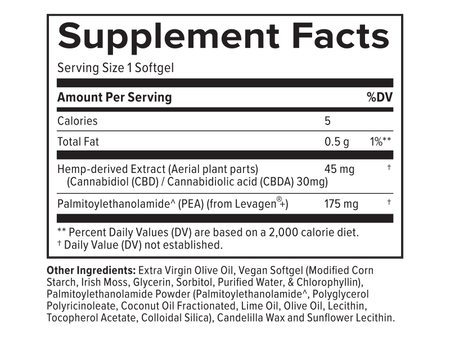 Supplemental Facts for CBD Relief Softgels, 30ct, 15mg